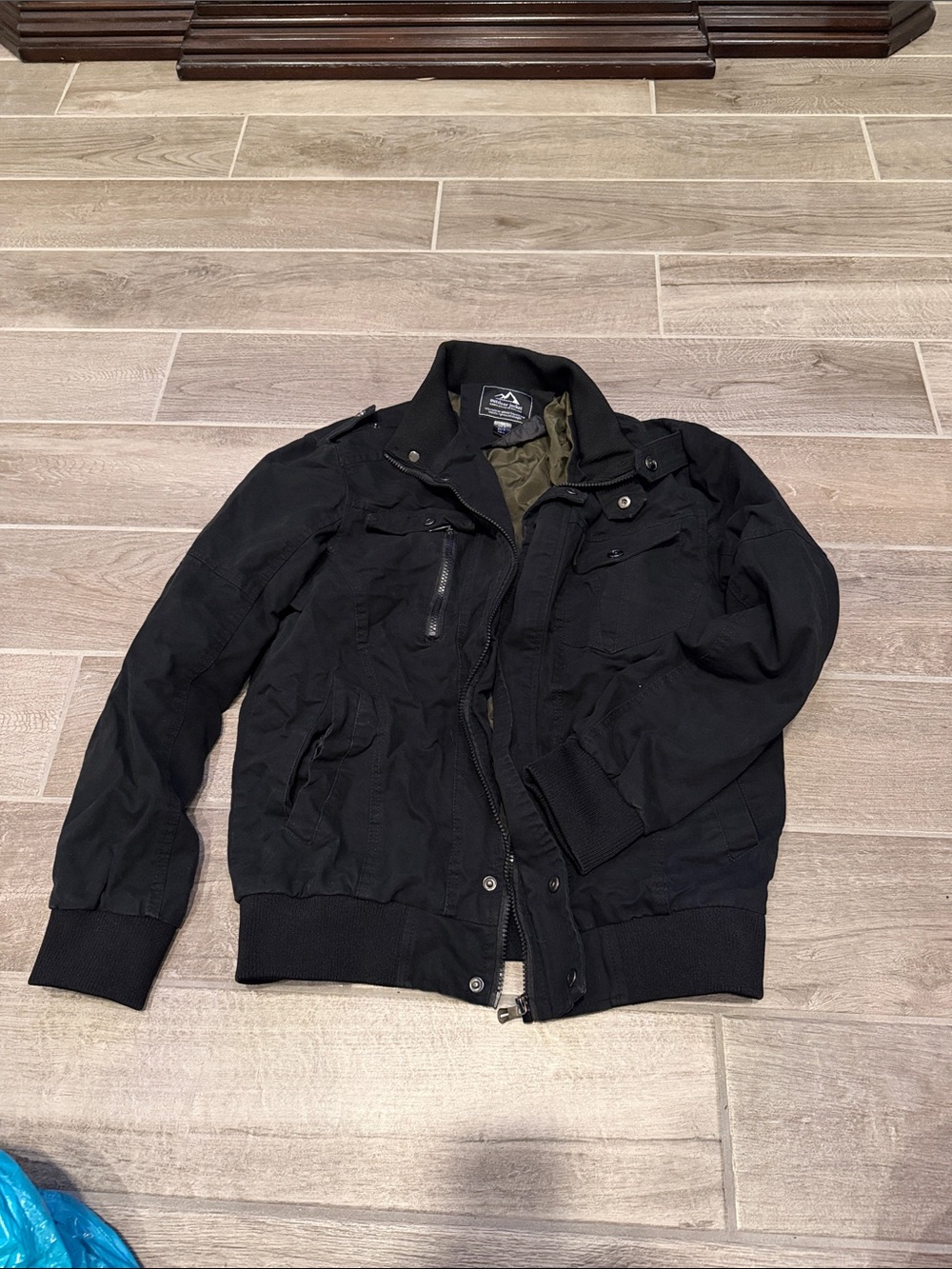 Men's Black Bomber Jacket with Quilted Olive Lining
